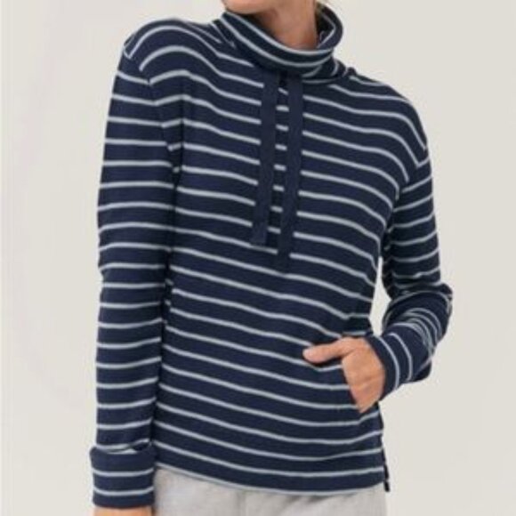 EUC Pact Navy Blue Striped Organic Cotton Cozy Turtleneck Size Small - Picture 2 of 7